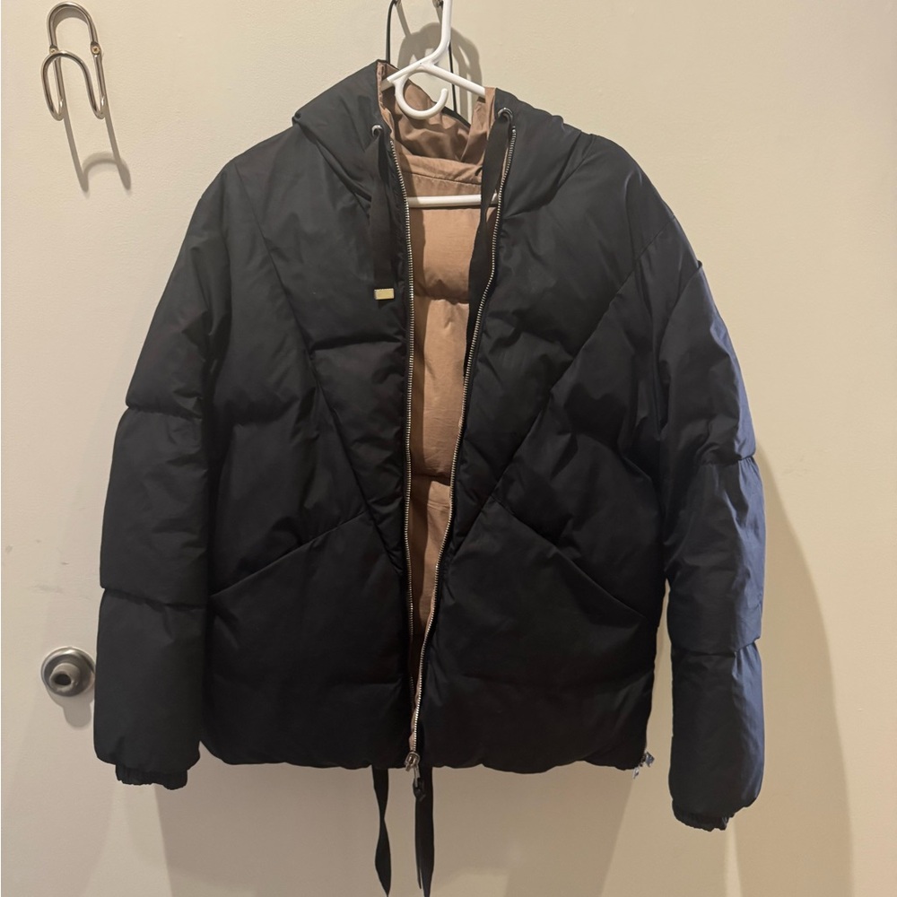 Black Puffer Jacket with Brown Lining